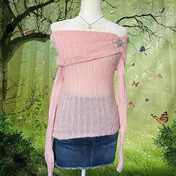 Y2k 90s The Limited Baby Pink Off The Shoulder Top Size S - Picture 2 of 8